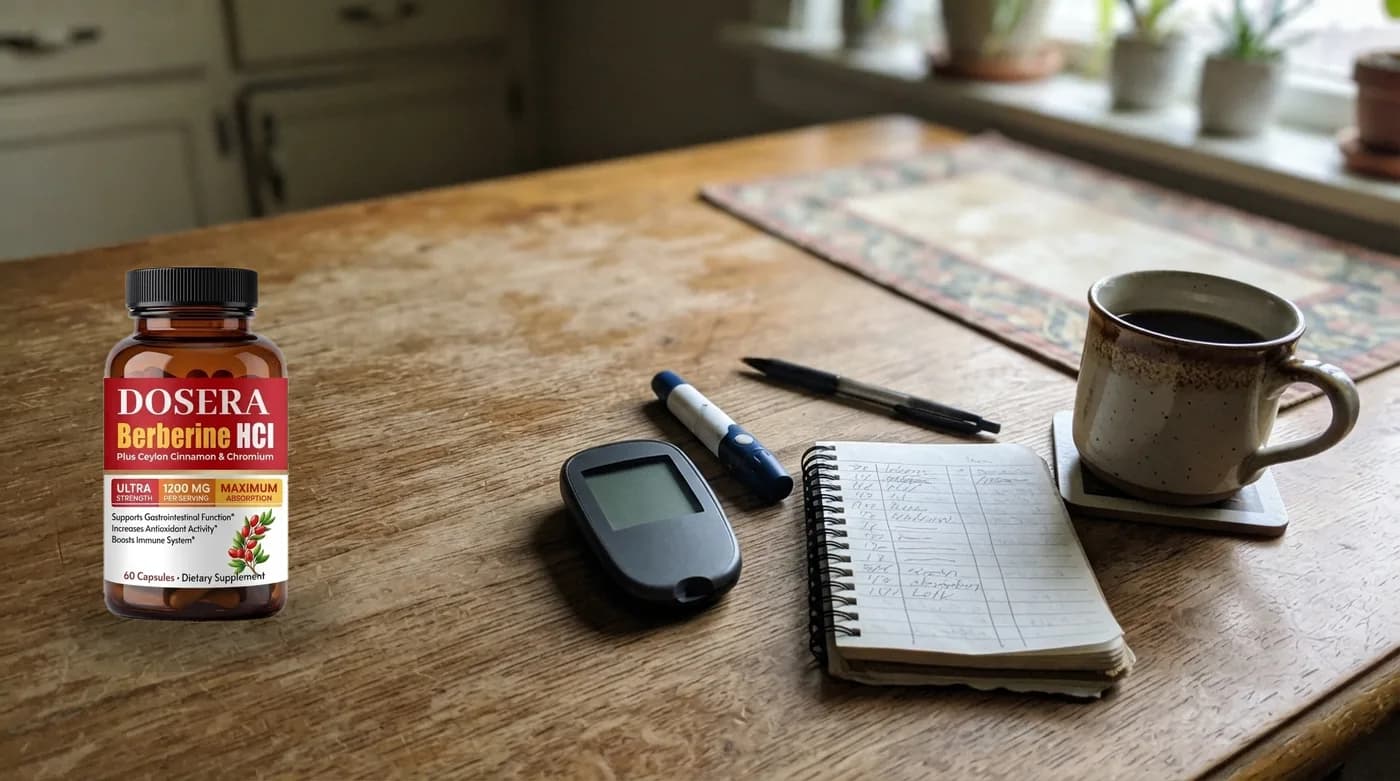A glucose meter and a handwritten log of morning readings on a kitchen table