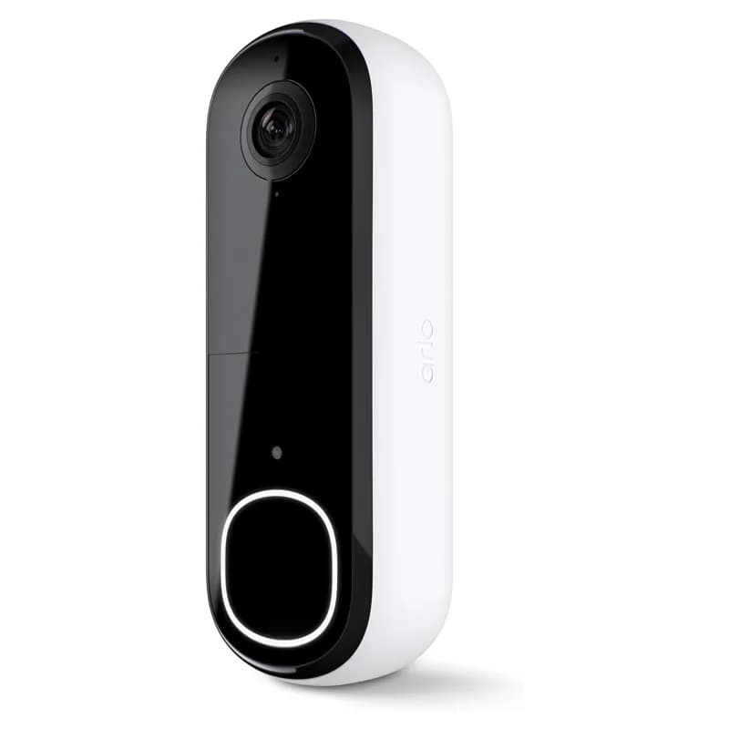 White Arlo Video Doorbell 2K with a black front panel and round button