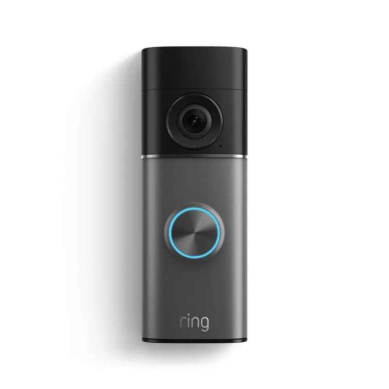 Ring Battery Doorbell 4K Pro in dark silver with a black camera panel and blue-lit button